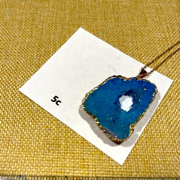 Natural Geode Stone & Crystal Quartz Good Morning Blue & God's Debut Necklace 5c - Picture 11 of 14